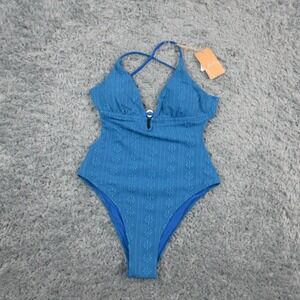 BERLOOK One Piece Womens M Blue Floral Embroidered Spaghetti Lined NWT